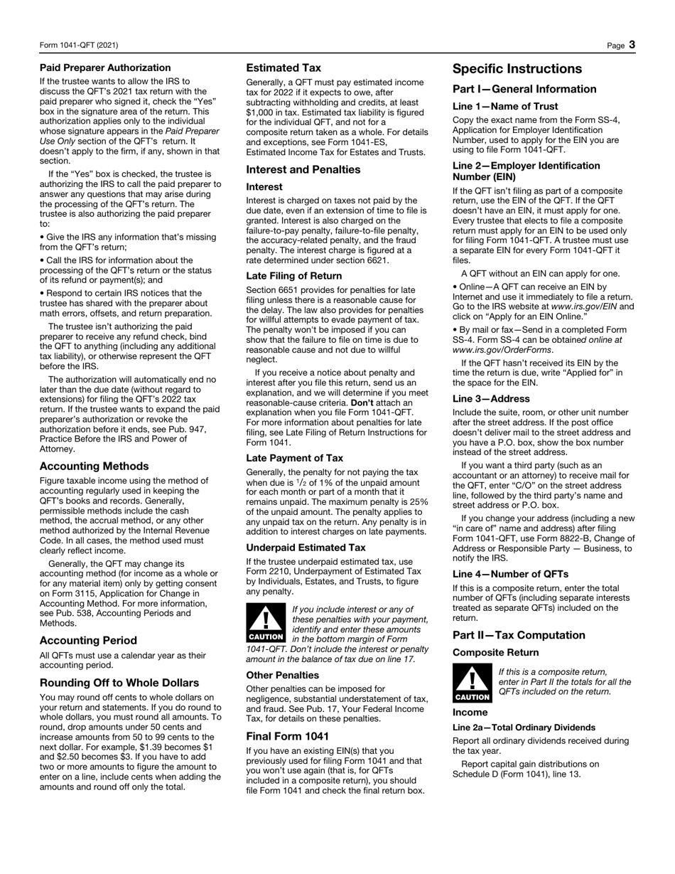 IRS Form 1041-QFT U.S. Income Tax Return for Qualified Funeral Trusts, Page 3