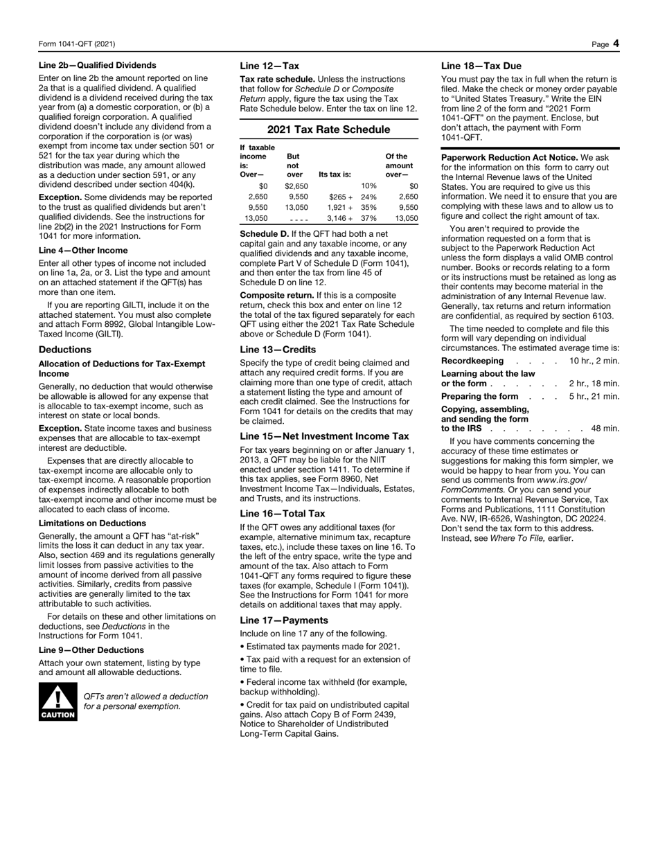 IRS Form 1041-QFT U.S. Income Tax Return for Qualified Funeral Trusts, Page 4
