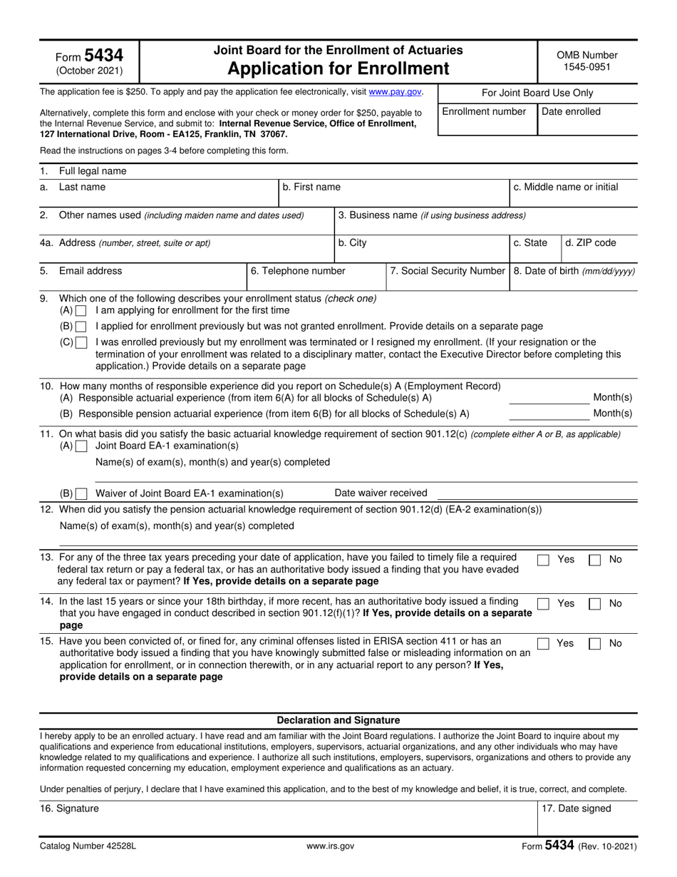 IRS Form 5434 Joint Board for the Enrollment of Actuaries - Application for Enrollment, Page 1