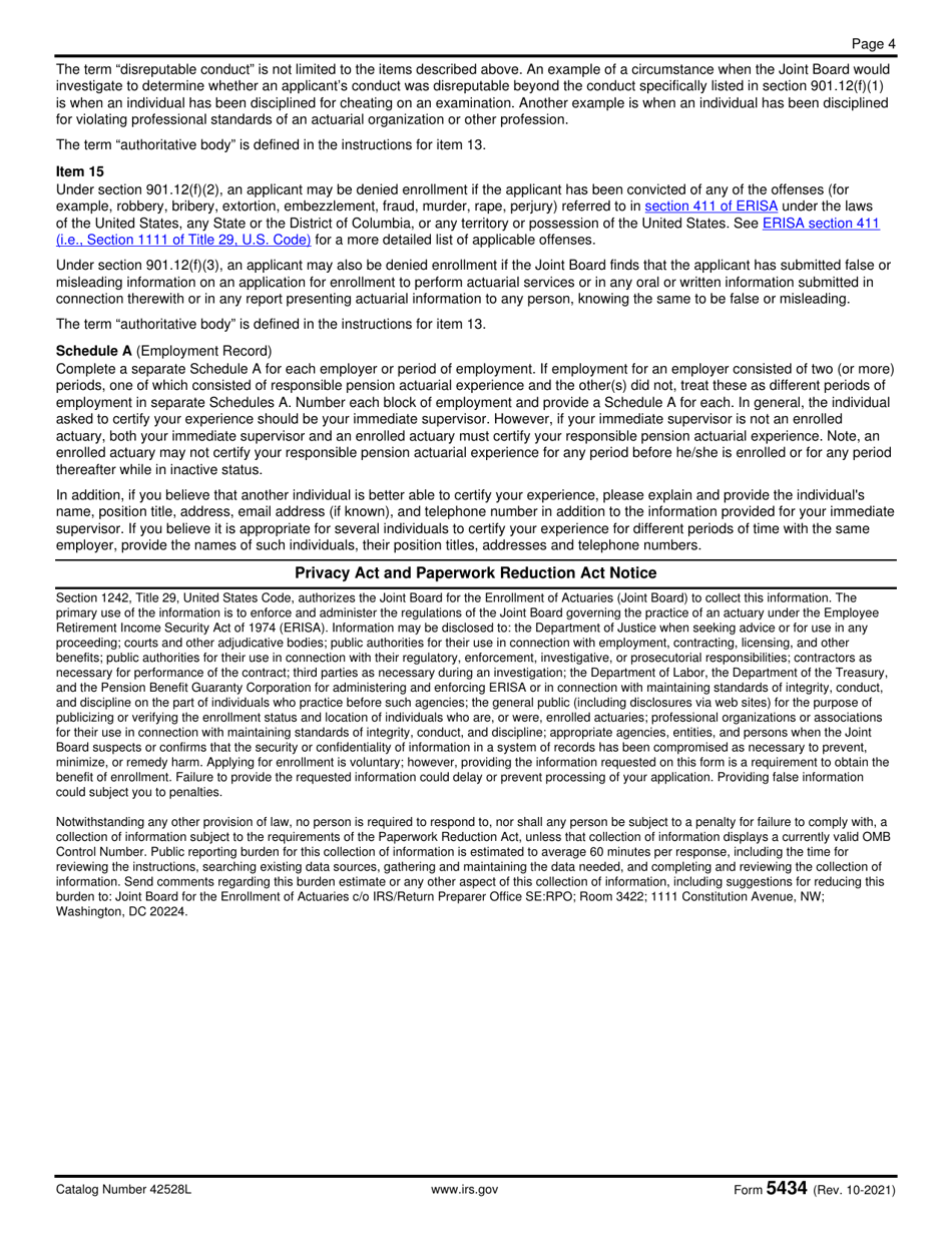 IRS Form 5434 Joint Board for the Enrollment of Actuaries - Application for Enrollment, Page 4