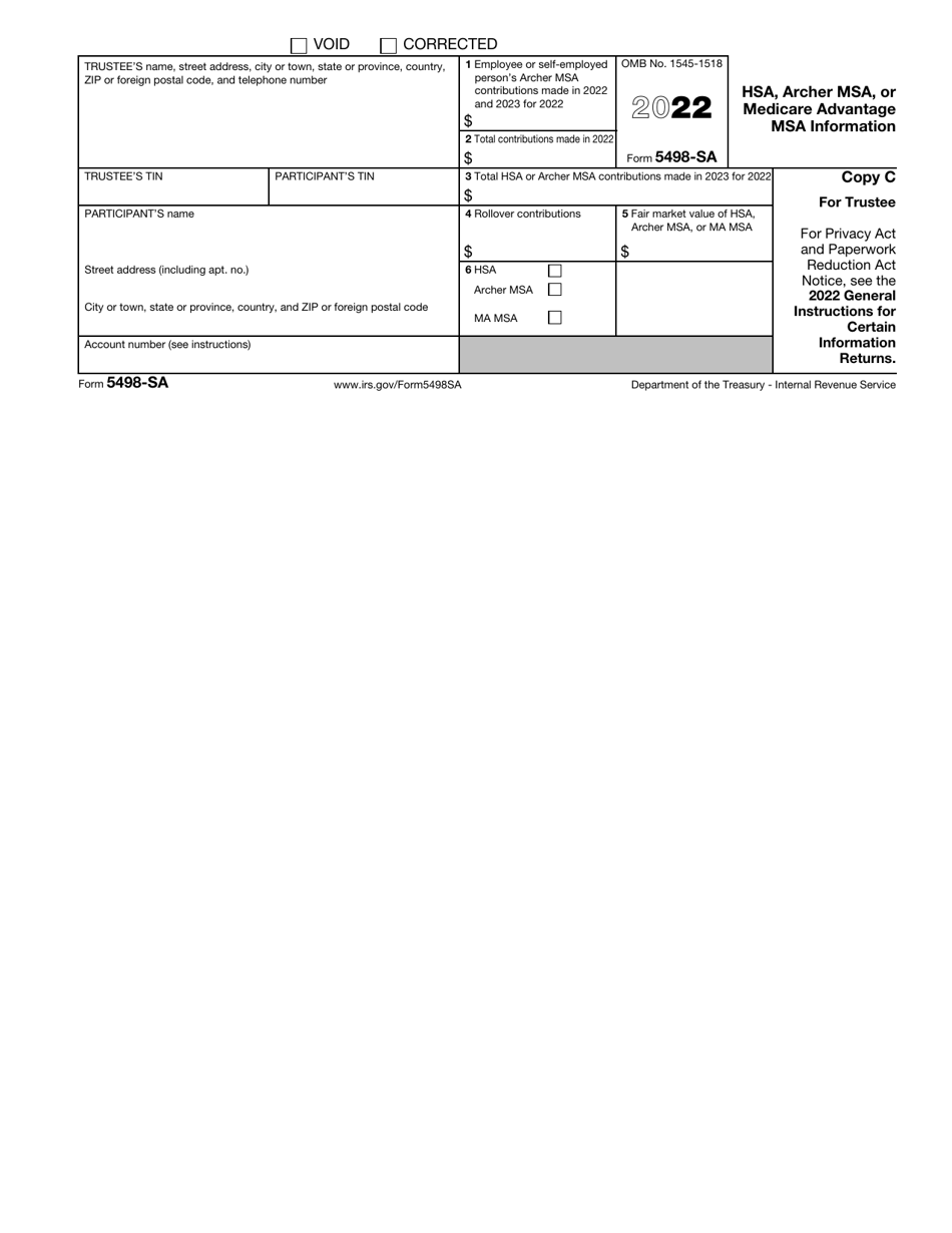 IRS Form 5498-SA Download Fillable PDF or Fill Online Hsa, Archer Msa ...