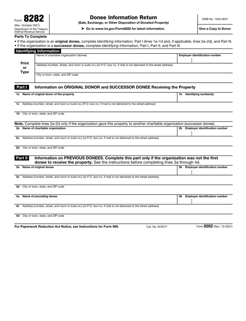 IRS Form 8282 Donee Information Return (Sale, Exchange or Other Disposition of Donated Property)