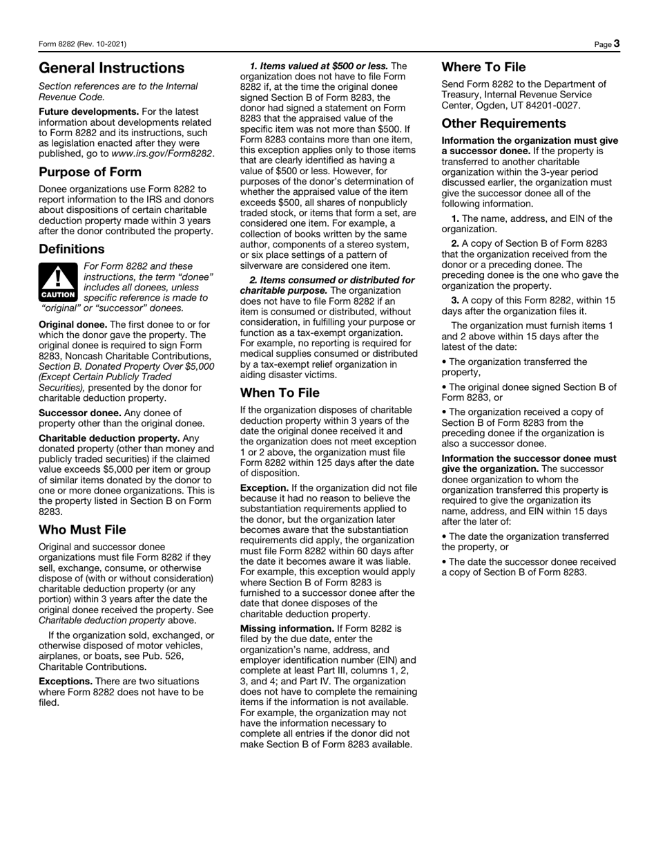 IRS Form 8282 Donee Information Return (Sale, Exchange or Other Disposition of Donated Property), Page 3