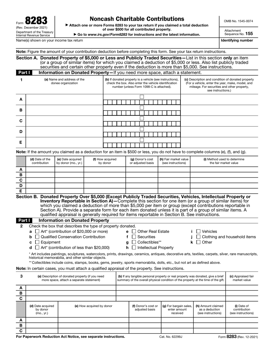 IRS Form 8283 Noncash Charitable Contributions, Page 1