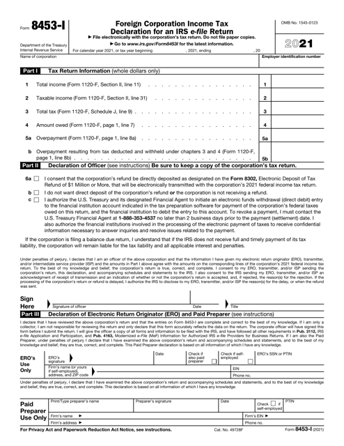 IRS Form 8453-I Foreign Corporation Income Tax Declaration for an IRS E-File Return, 2021