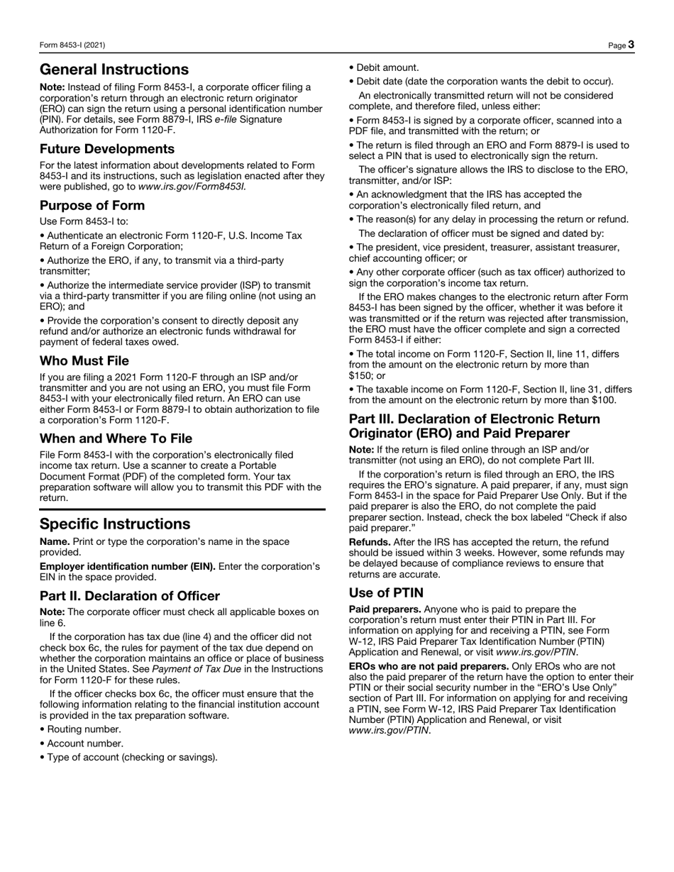 IRS Form 8453-I Foreign Corporation Income Tax Declaration for an IRS E-File Return, Page 3