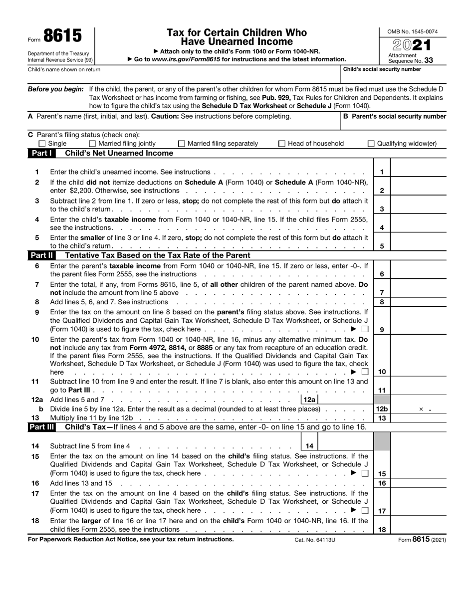 IRS Form 8615 Tax for Certain Children Who Have Unearned Income, Page 1