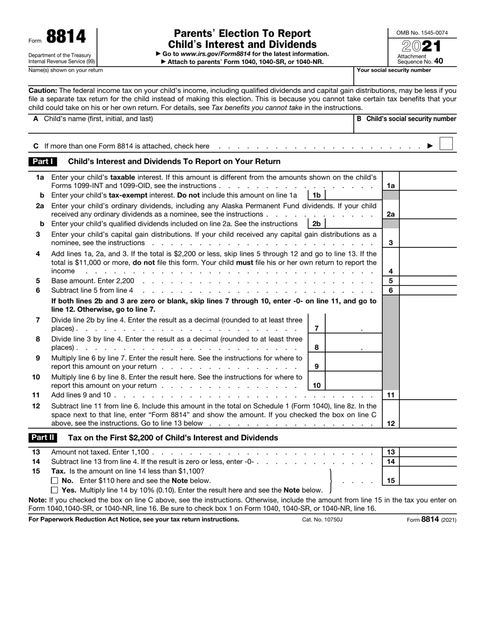 IRS Form 8814 Download Fillable PDF or Fill Online Parents' Election to ...