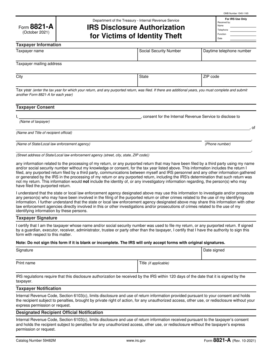 Irs Form 8821 A Download Fillable Pdf Or Fill Online Irs Disclosure Authorization For Victims Of