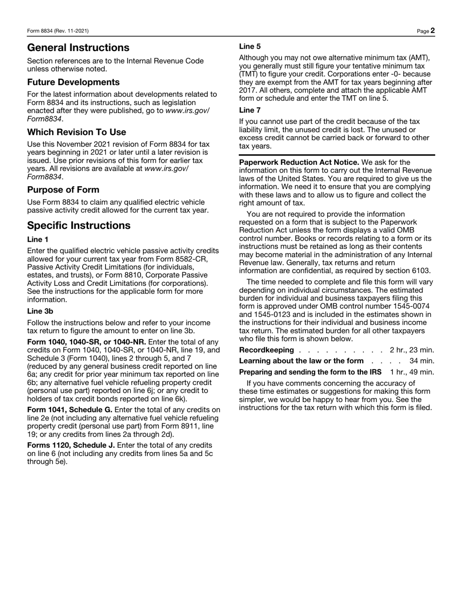 IRS Form 8834 Qualified Electric Vehicle Credit, Page 2