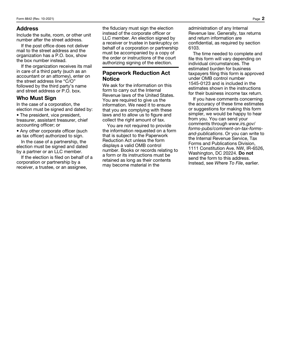 IRS Form 8842 Election to Use Different Annualization Periods for Corporation Estimated Tax, Page 2