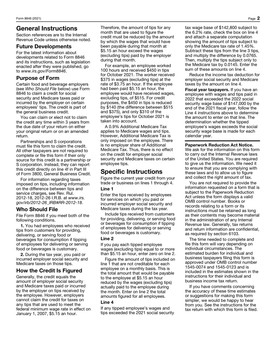 IRS Form 8846 Credit for Employer Social Security and Medicare Taxes Paid on Certain Employee Tips, Page 2