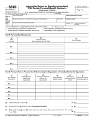 IRS Form 8870 Information Return for Transfers Associated With Certain Personal Benefit Contracts