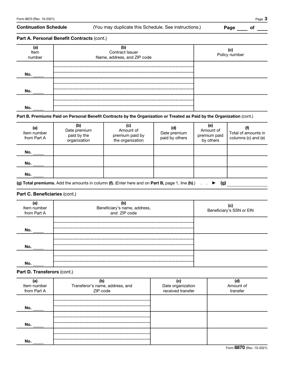 IRS Form 8870 Information Return for Transfers Associated With Certain Personal Benefit Contracts, Page 3
