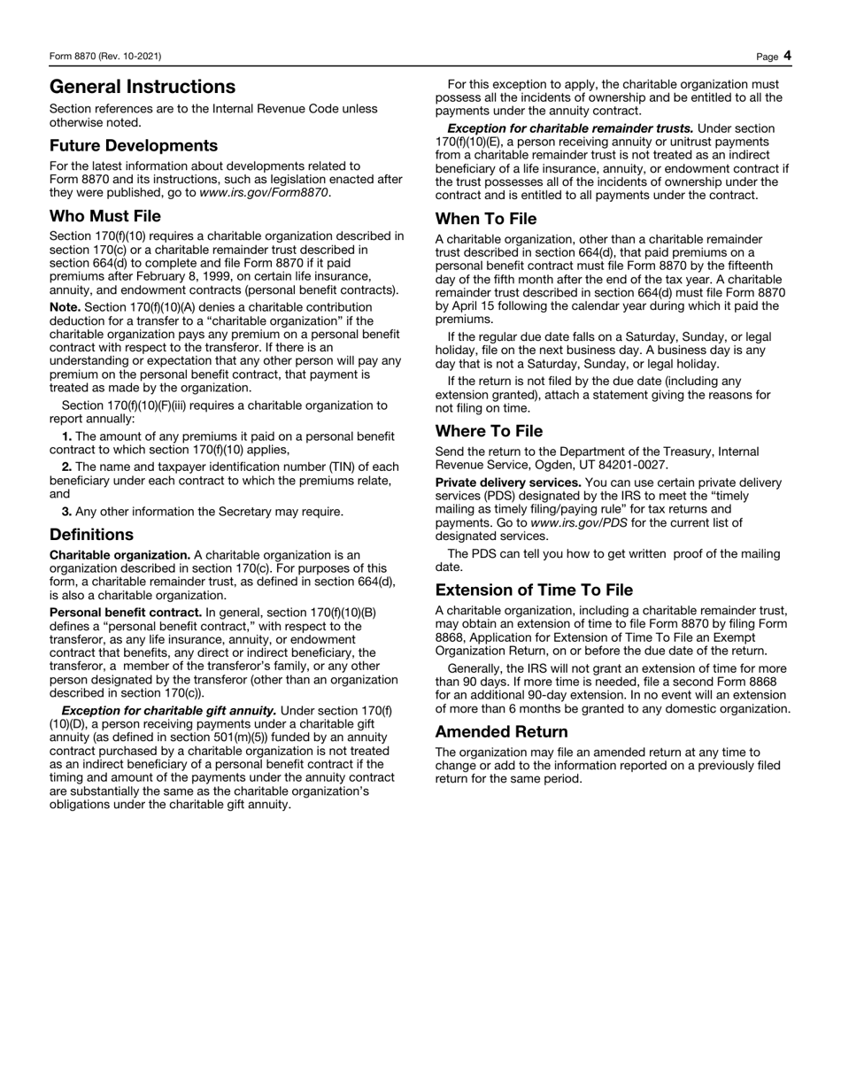 IRS Form 8870 Information Return for Transfers Associated With Certain Personal Benefit Contracts, Page 4