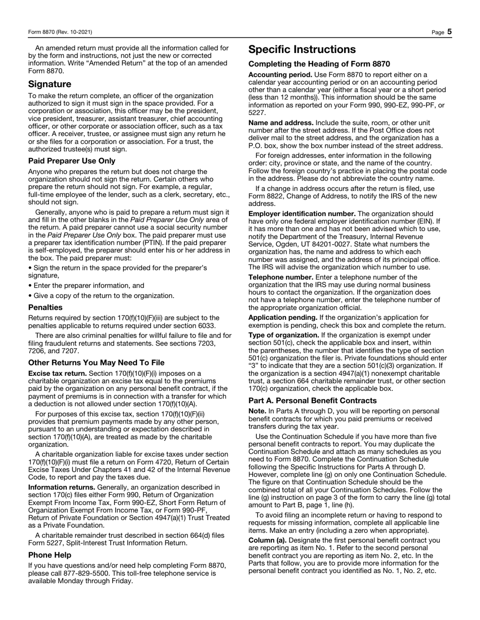 IRS Form 8870 Information Return for Transfers Associated With Certain Personal Benefit Contracts, Page 5