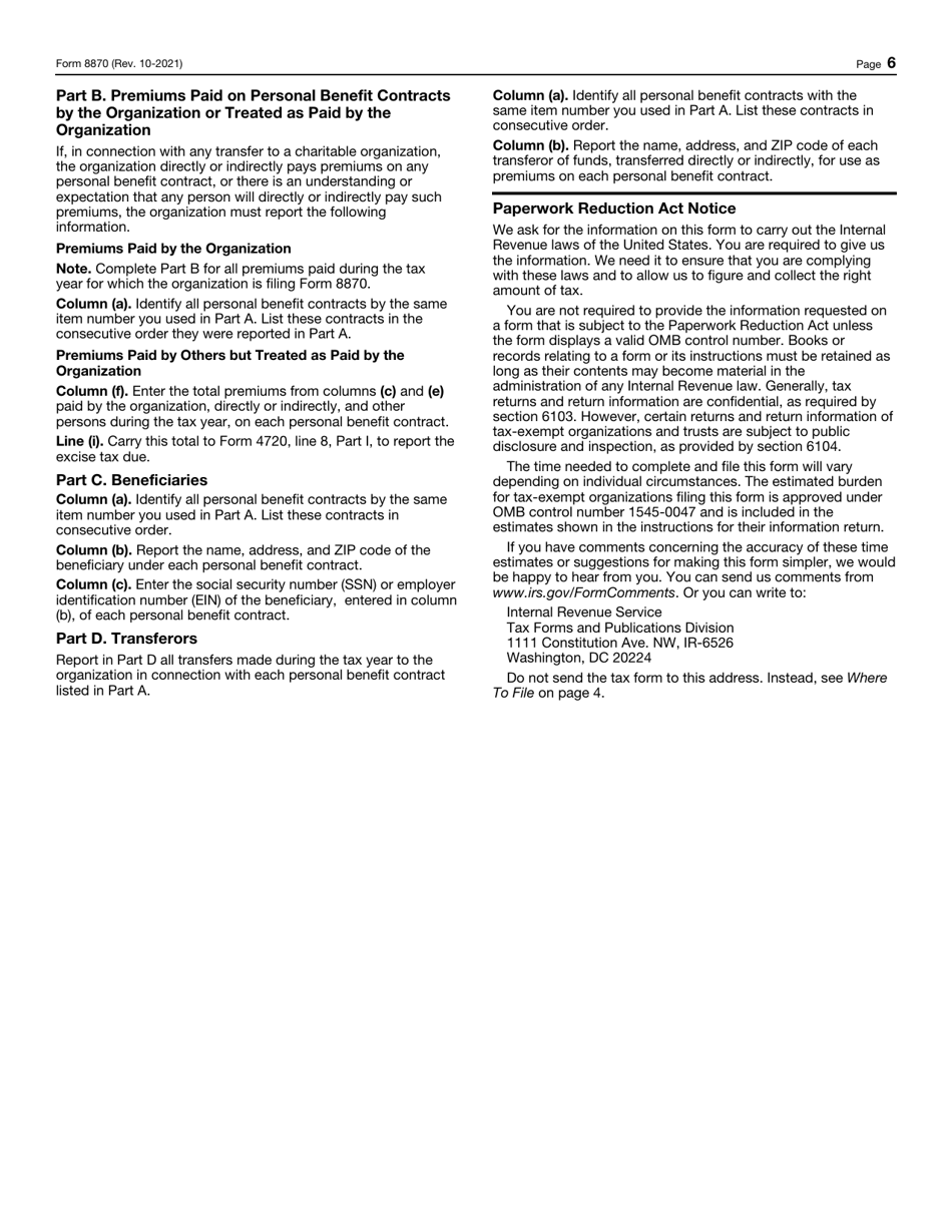 IRS Form 8870 Information Return for Transfers Associated With Certain Personal Benefit Contracts, Page 6