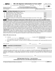 Document preview: IRS Form 8879-I IRS E-File Signature Authorization for Form 1120-f, 2021