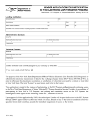 Form ELT-5 &quot;Lender Application for Participation in the Electronic Lien Transfer Program&quot; - New York