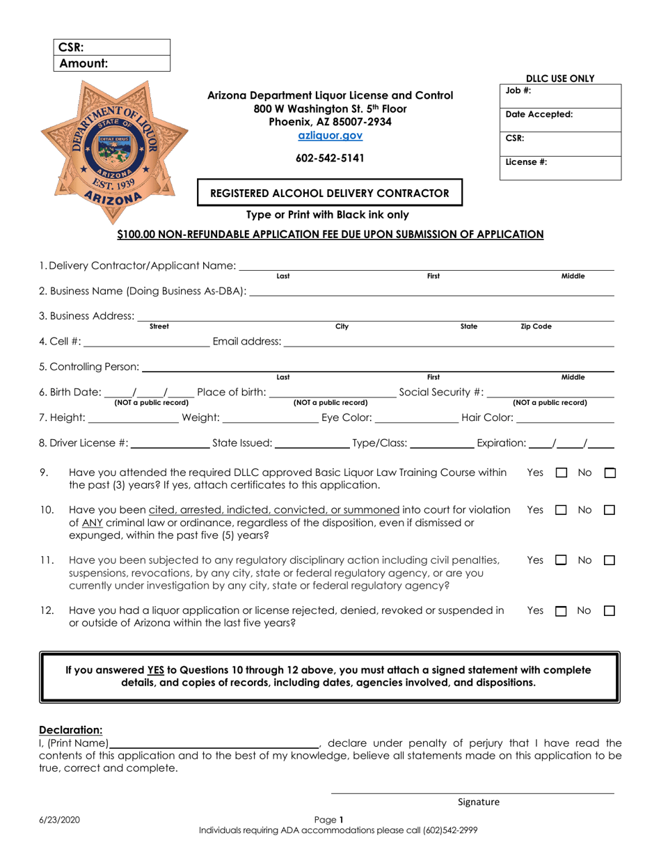 Registered Alcohol Delivery Contractor - Arizona, Page 1