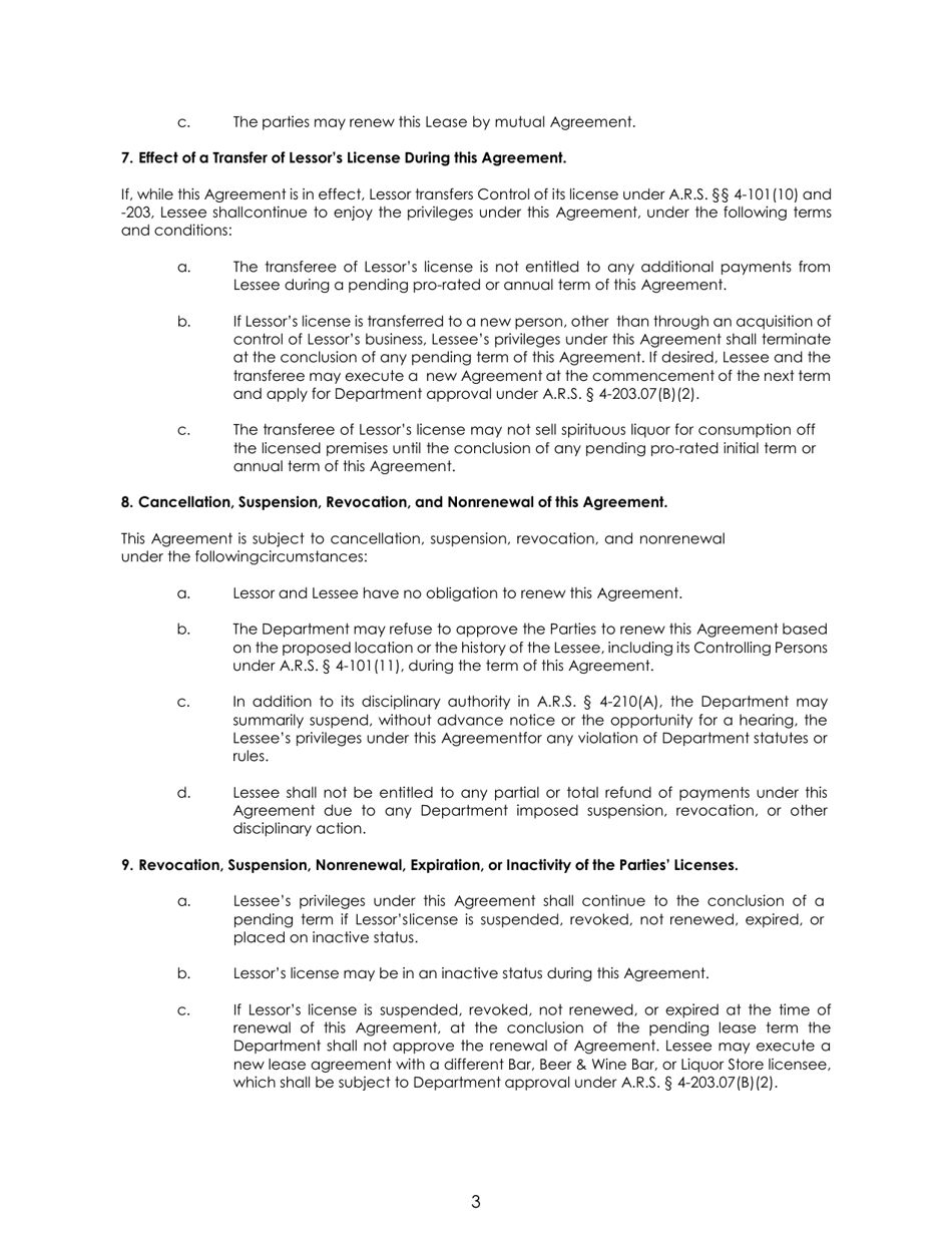 Restaurant Lease of Privilege of Selling Spirituous Liquor for off-Premises Consumption - Arizona, Page 3