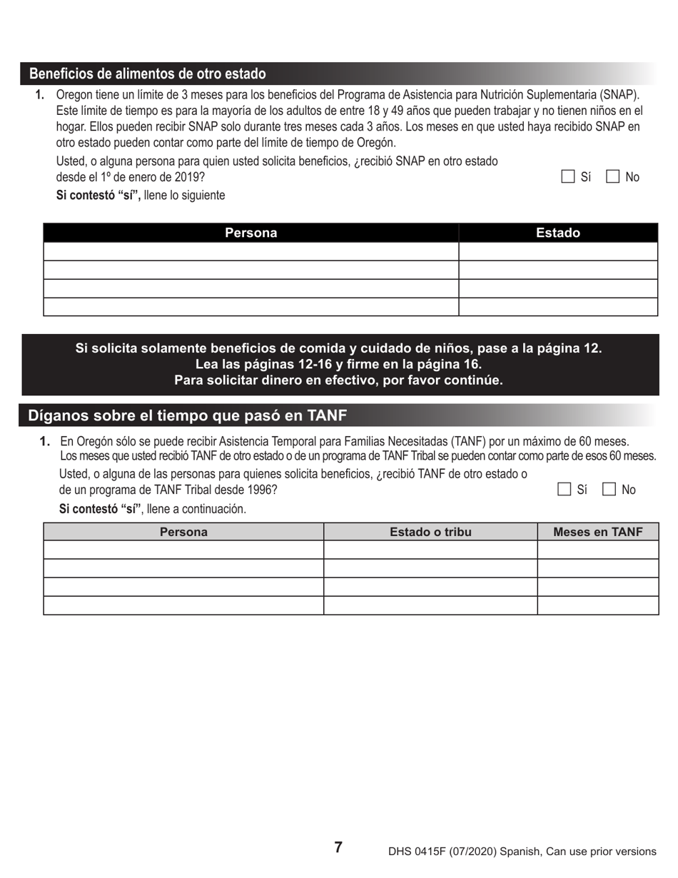 Formulario DHS0415F Solicitud De Servicios - Oregon (Spanish), Page 11