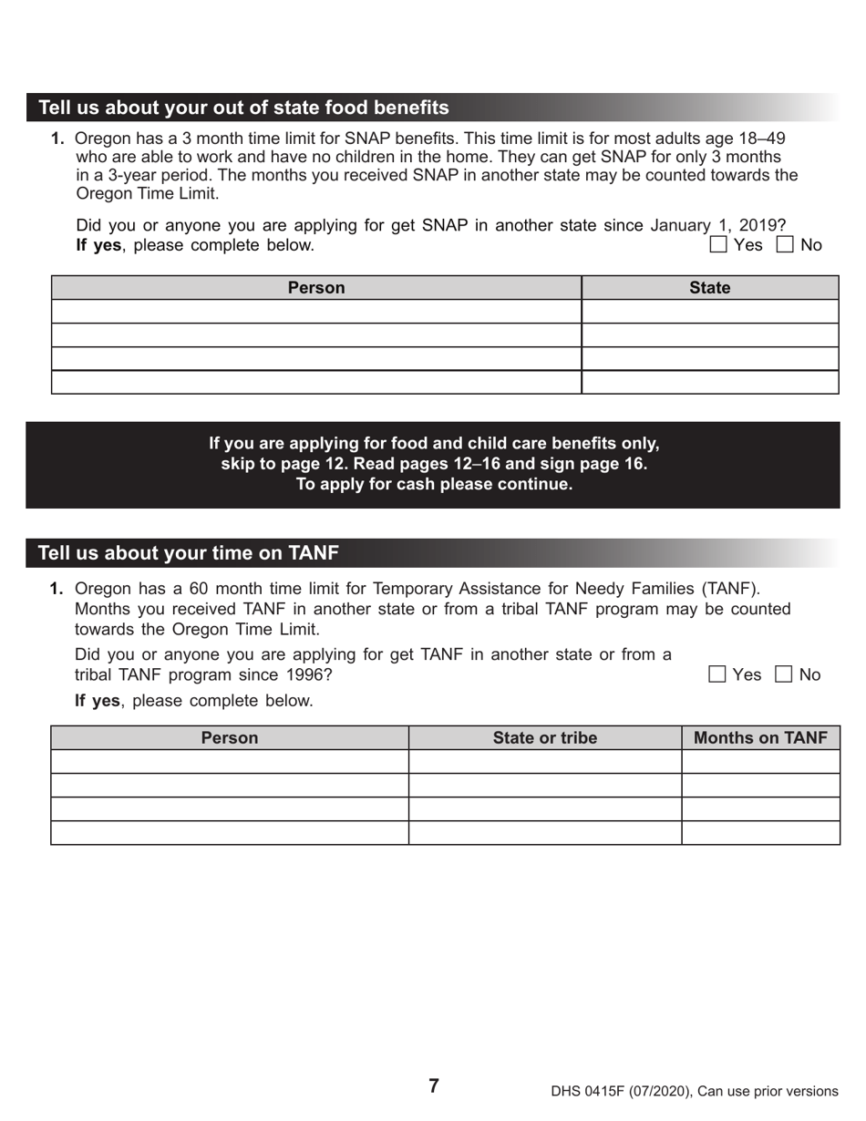 Form DHS0415F Application for Services - Oregon, Page 11