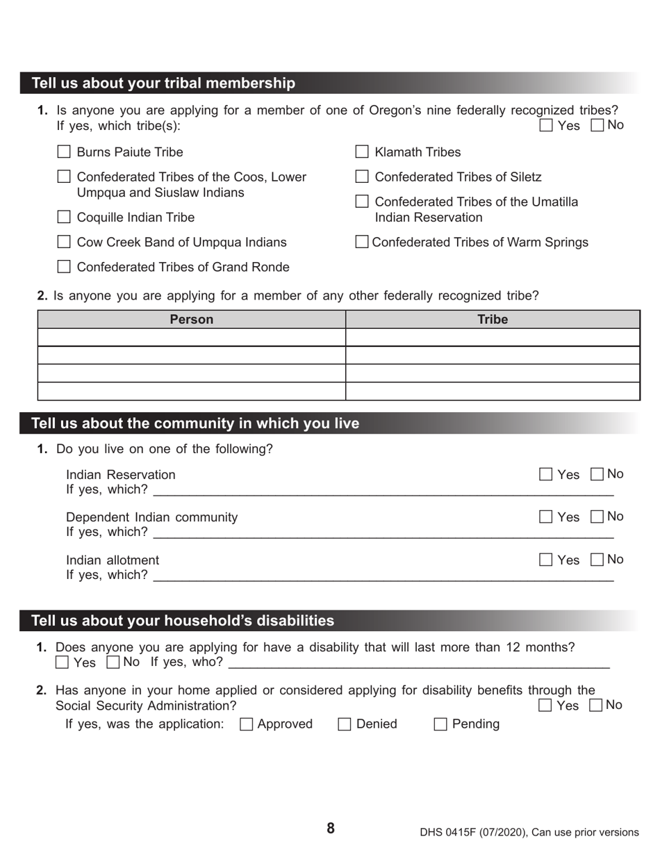 Form DHS0415F Application for Services - Oregon, Page 12