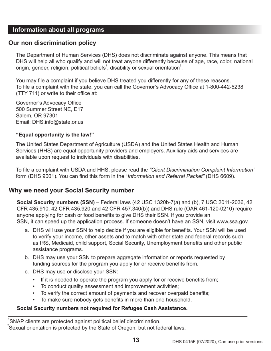 Form DHS0415F Application for Services - Oregon, Page 17