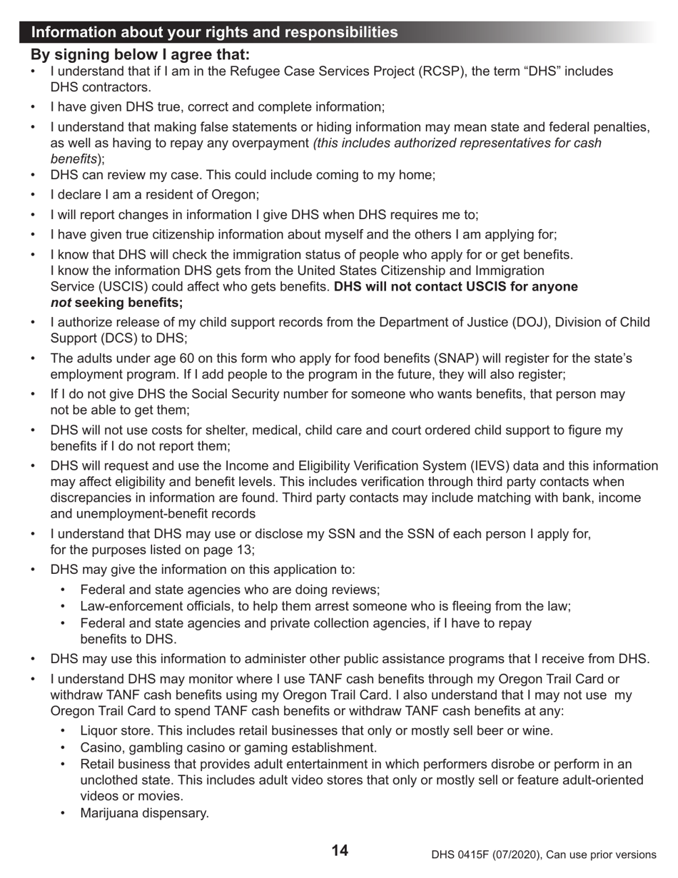 Form DHS0415F Application for Services - Oregon, Page 18