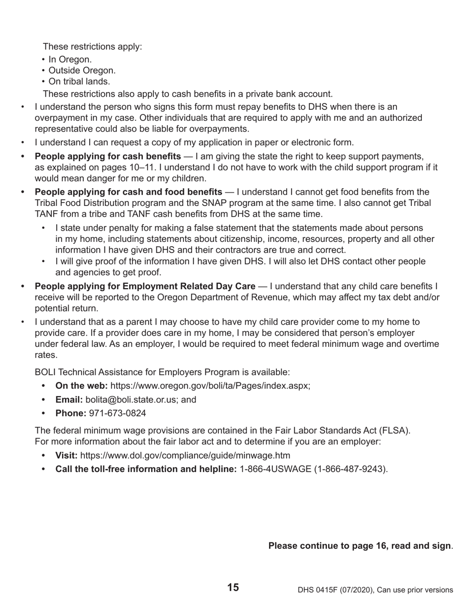 Form DHS0415F Application for Services - Oregon, Page 19