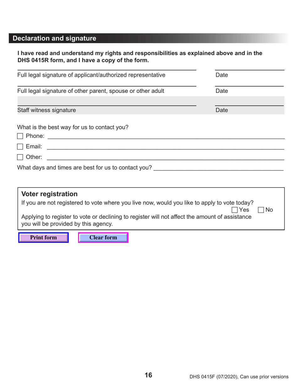 Form DHS0415F Application for Services - Oregon, Page 20