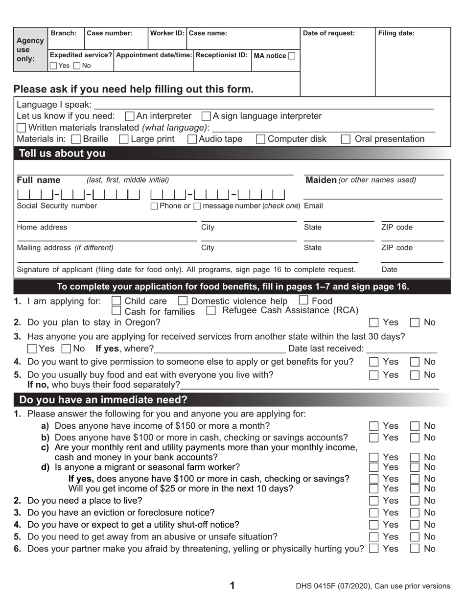 Form DHS0415F Application for Services - Oregon, Page 3