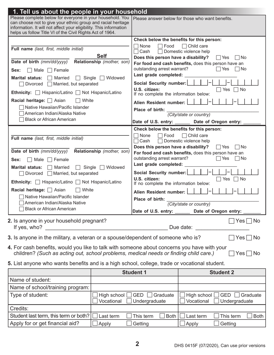 Form DHS0415F Application for Services - Oregon, Page 4