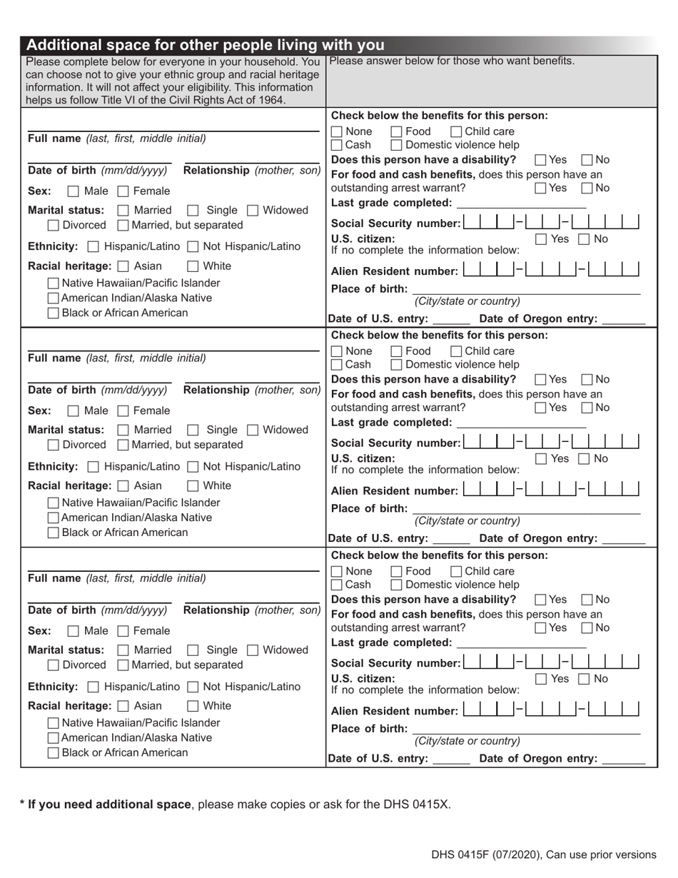 Form DHS0415F Application for Services - Oregon, Page 6