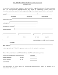 Copy of Own Record Request/Clearance Letter Request Form - Oregon, Page 2