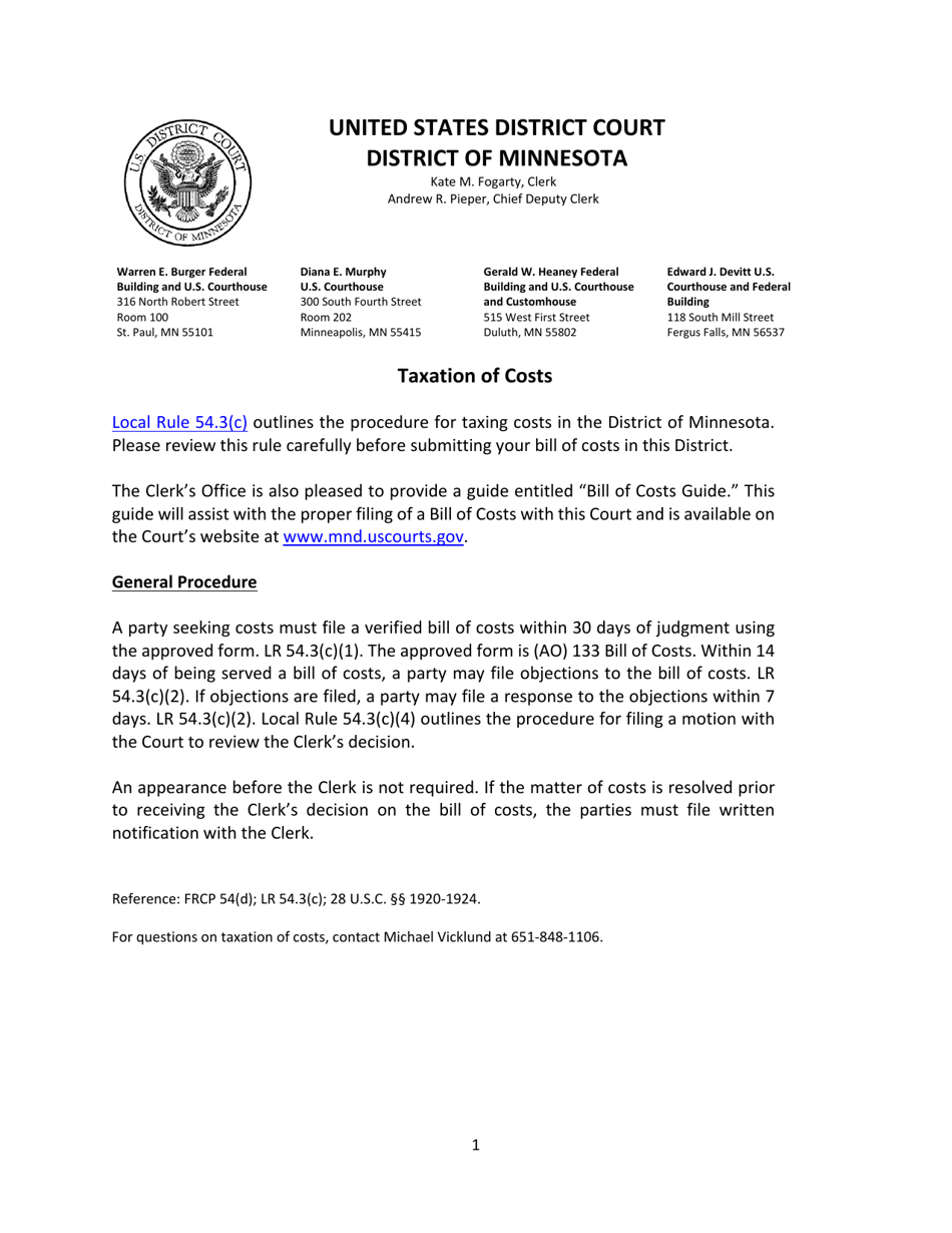 Form AO133 Bill of Costs - Minnesota, Page 3