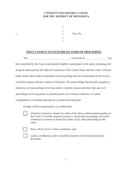 Document preview: Joint Consent to Livestream Audio of Proceeding - Minnesota