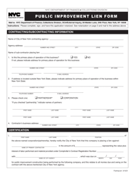 Public Improvement Lien Form - New York City