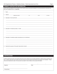 Public Improvement Lien Form - New York City, Page 2