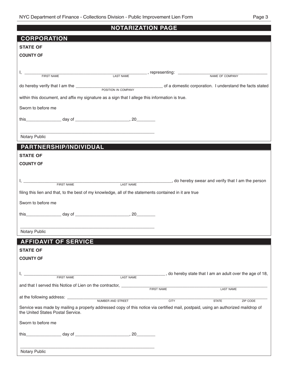 Public Improvement Lien Form - New York City, Page 3