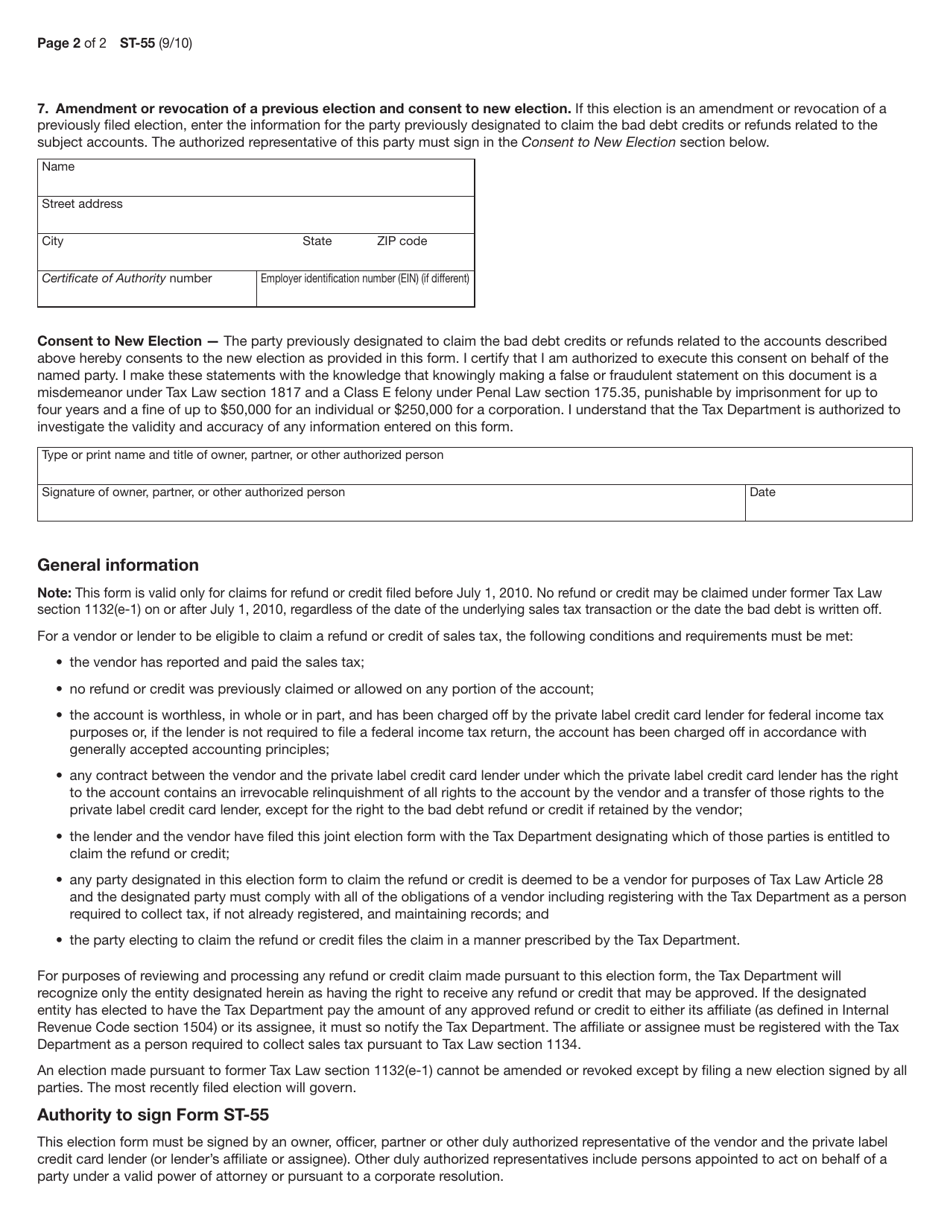 Form ST-55 - Fill Out, Sign Online and Download Printable PDF, New York ...