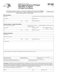 Form ST-60 &quot;Ida Appointment of Project Operator or Agent for Sales Tax Purposes&quot; - New York