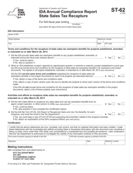 Form ST-62 &quot;Ida Annual Compliance Report State Sales Tax Recapture&quot; - New York