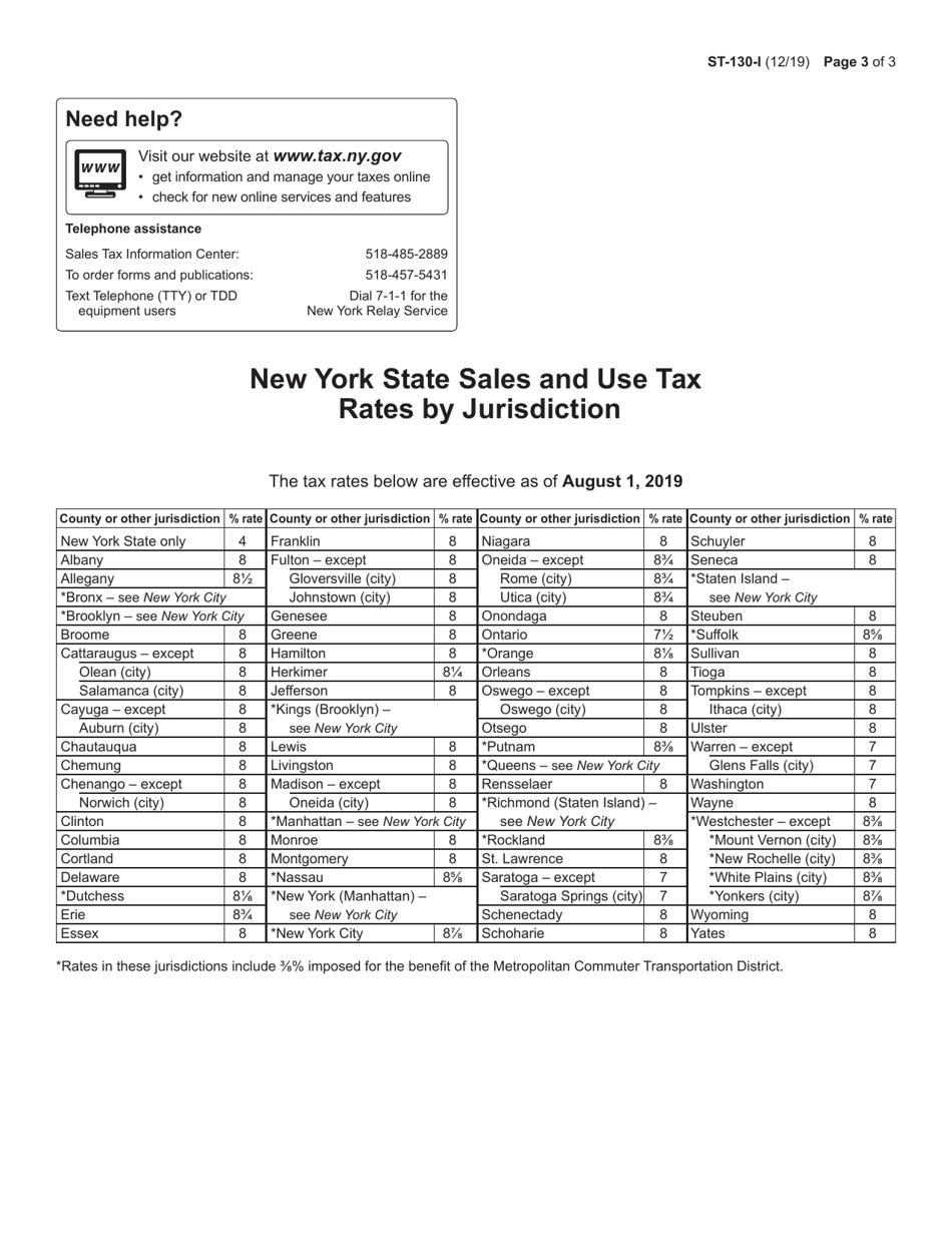Instructions for Form ST-130 Business Purchasers Report of Sales and Use Tax - New York, Page 3