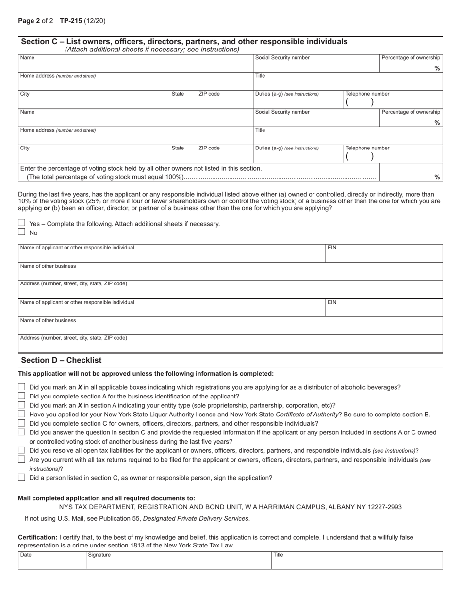 Form TP-215 - Fill Out, Sign Online and Download Printable PDF, New ...