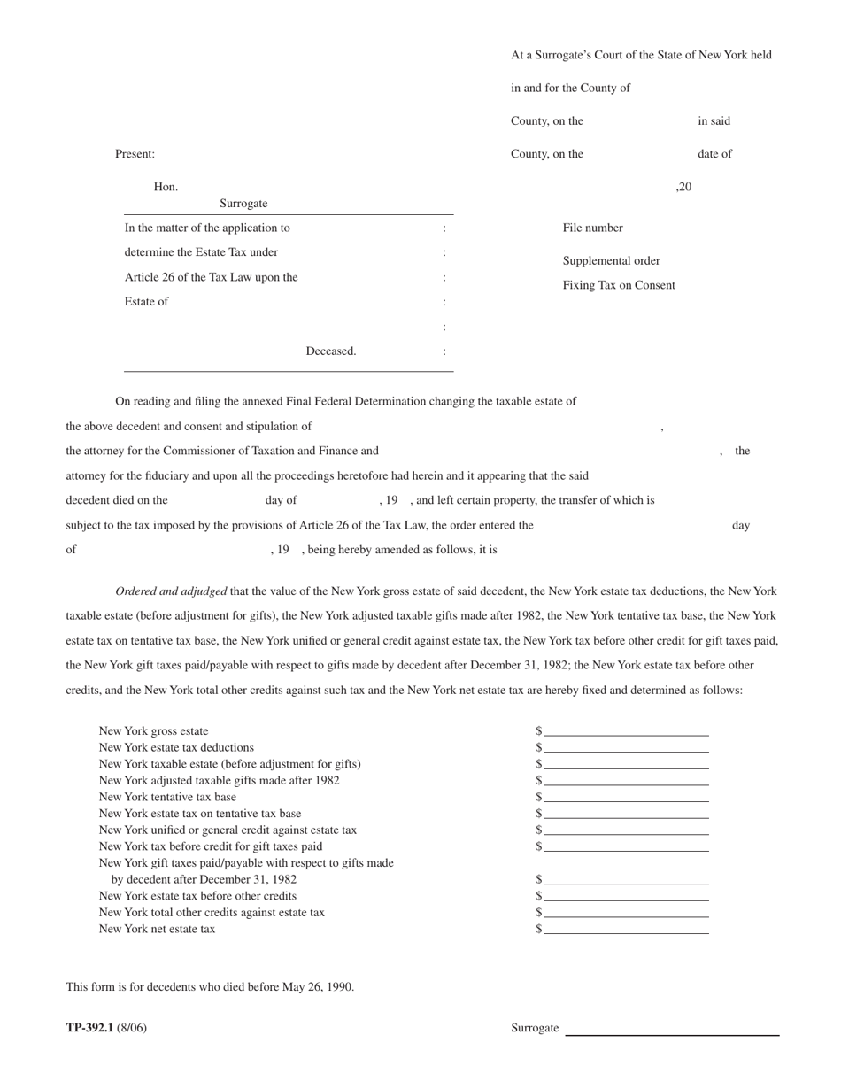 Form TP-392.1 Supplemental Order Fixing Tax on Consent - New York, Page 1
