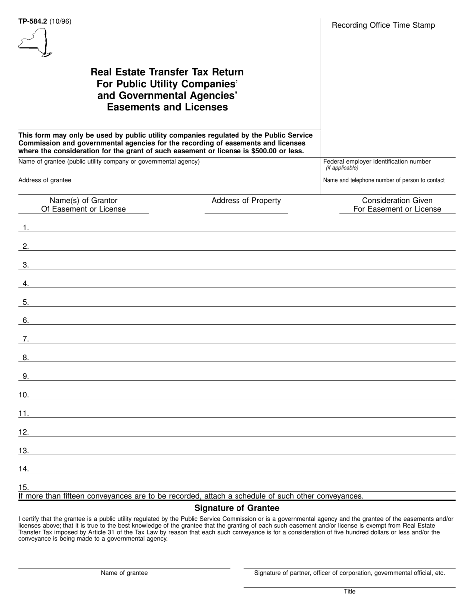 Form TP-584.2 Real Estate Transfer Tax Return for Public Utility Companies and Governmental Agencies Easements and Licenses - New York, Page 1