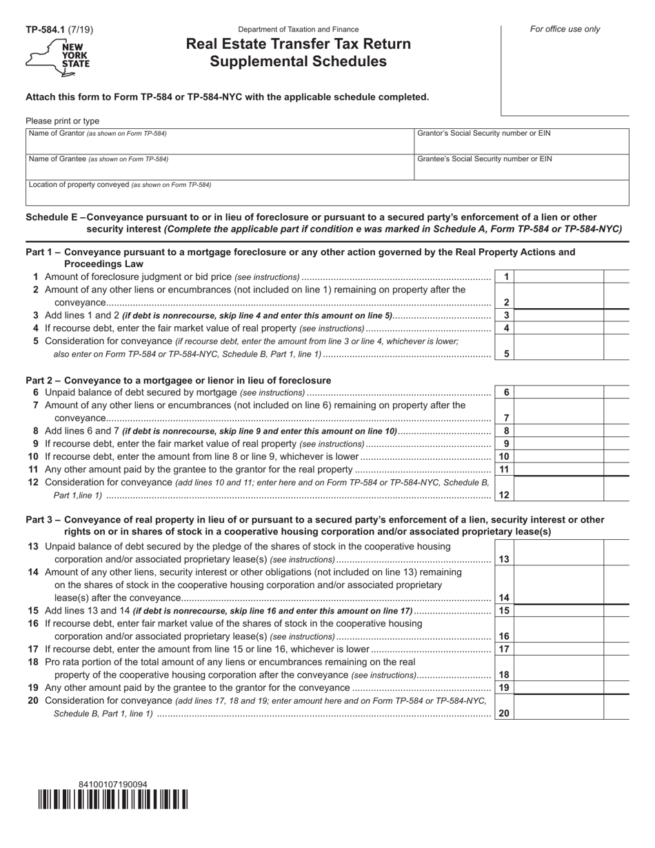 Form TP-584.1 Real Estate Transfer Tax Return Supplemental Schedules - New York, Page 1