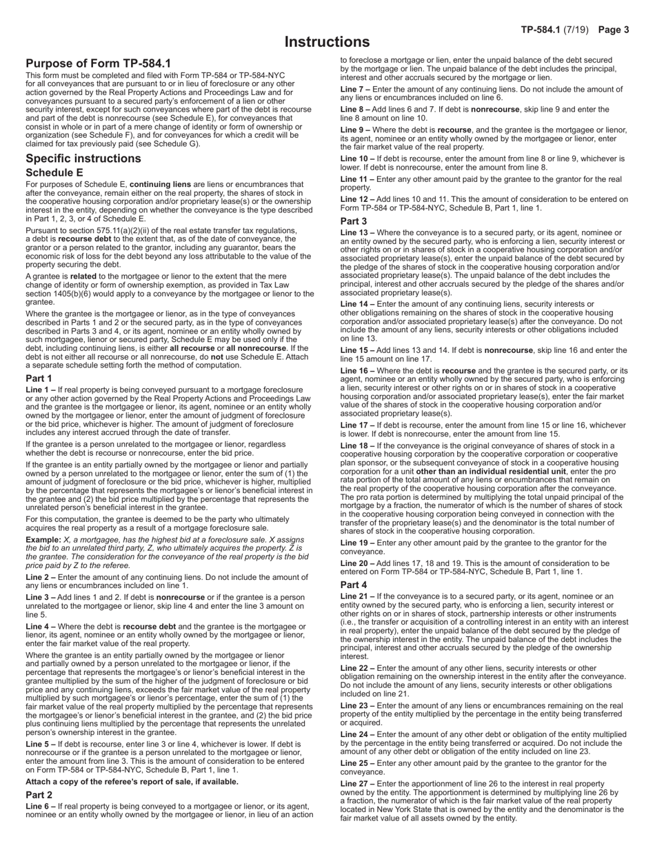 Form TP-584.1 Real Estate Transfer Tax Return Supplemental Schedules - New York, Page 3